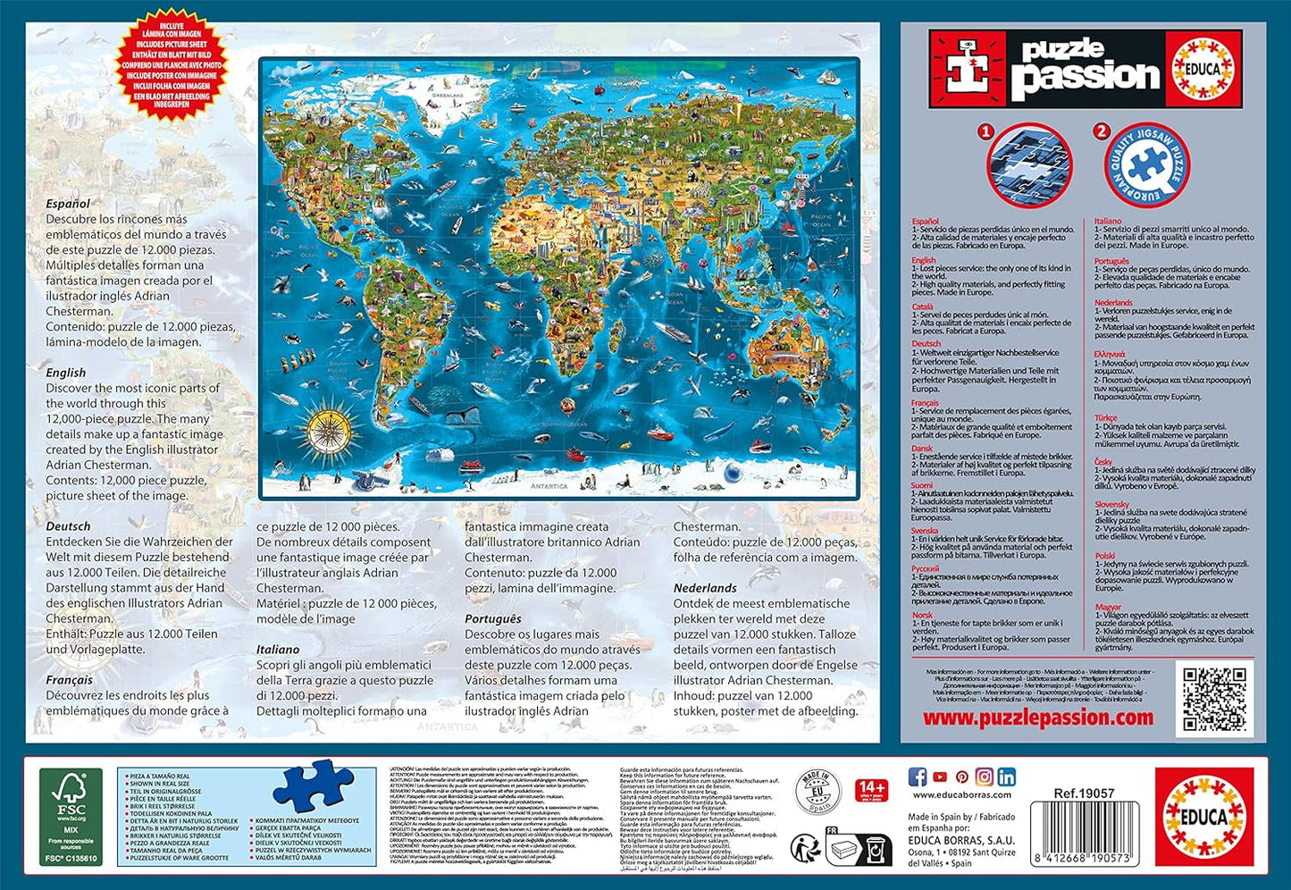 Educa - Maravilla del mundo, rompecabezas de 12000 piezas adultos y niños a partir de 14 años, mapa del mundo (19057) Puzzle Naty Shop