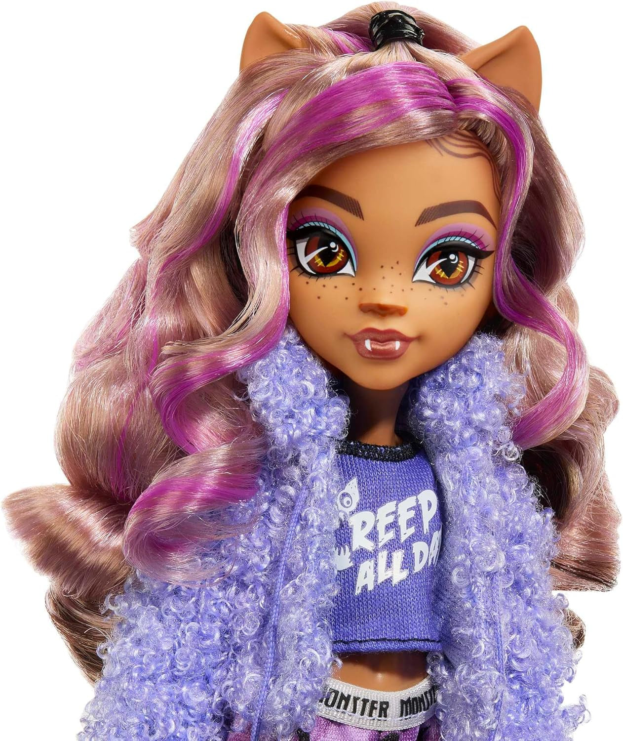 Muñeca MONSTER HIGH y accesorios para pijamas, muñeca Clawdeen Wolf con gato, Crescent, Creepover Party, HKY67
