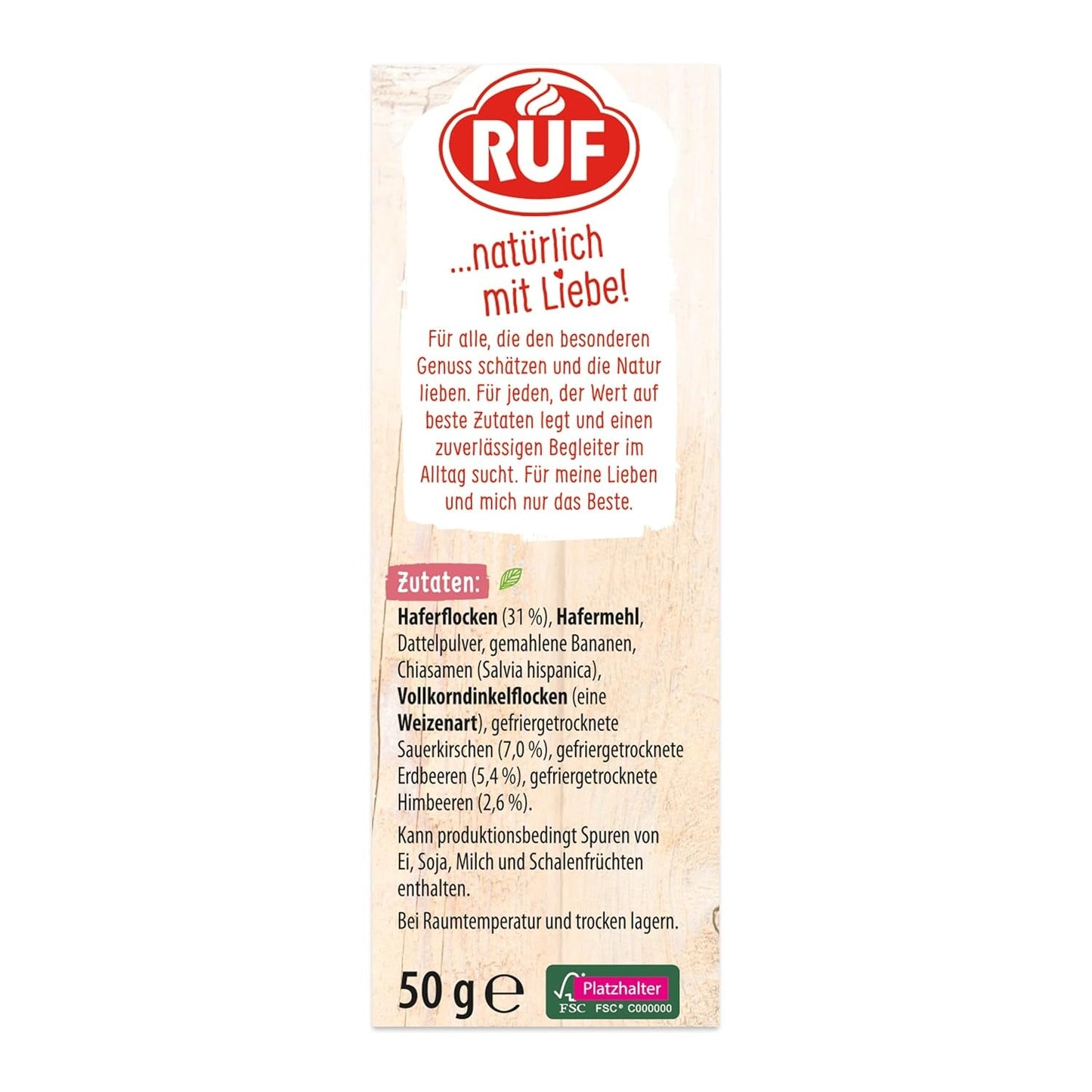 RUF Smoothie Bowl Berry Bunch Avena Desayuno Snack con Bayas y Semillas de Chía, Rápido y Fácil de Preparar, Vegano, 1 Bolsa x 50g (Paquete de 3)