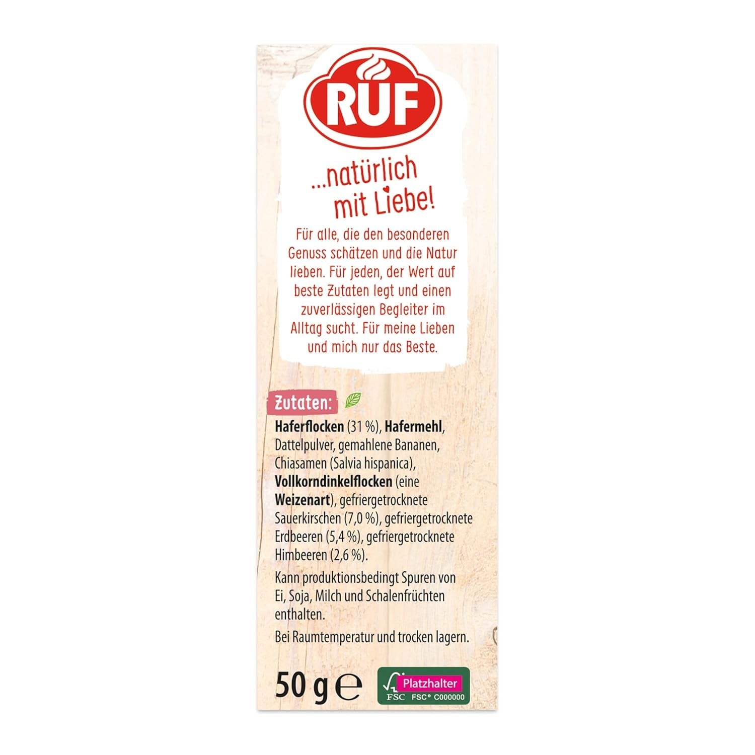 RUF Smoothie Bowl Berry Bunch Avena Desayuno Snack con Bayas y Semillas de Chía, Rápido y Fácil de Preparar, Vegano, 1 Bolsa x 50g (Paquete de 3)