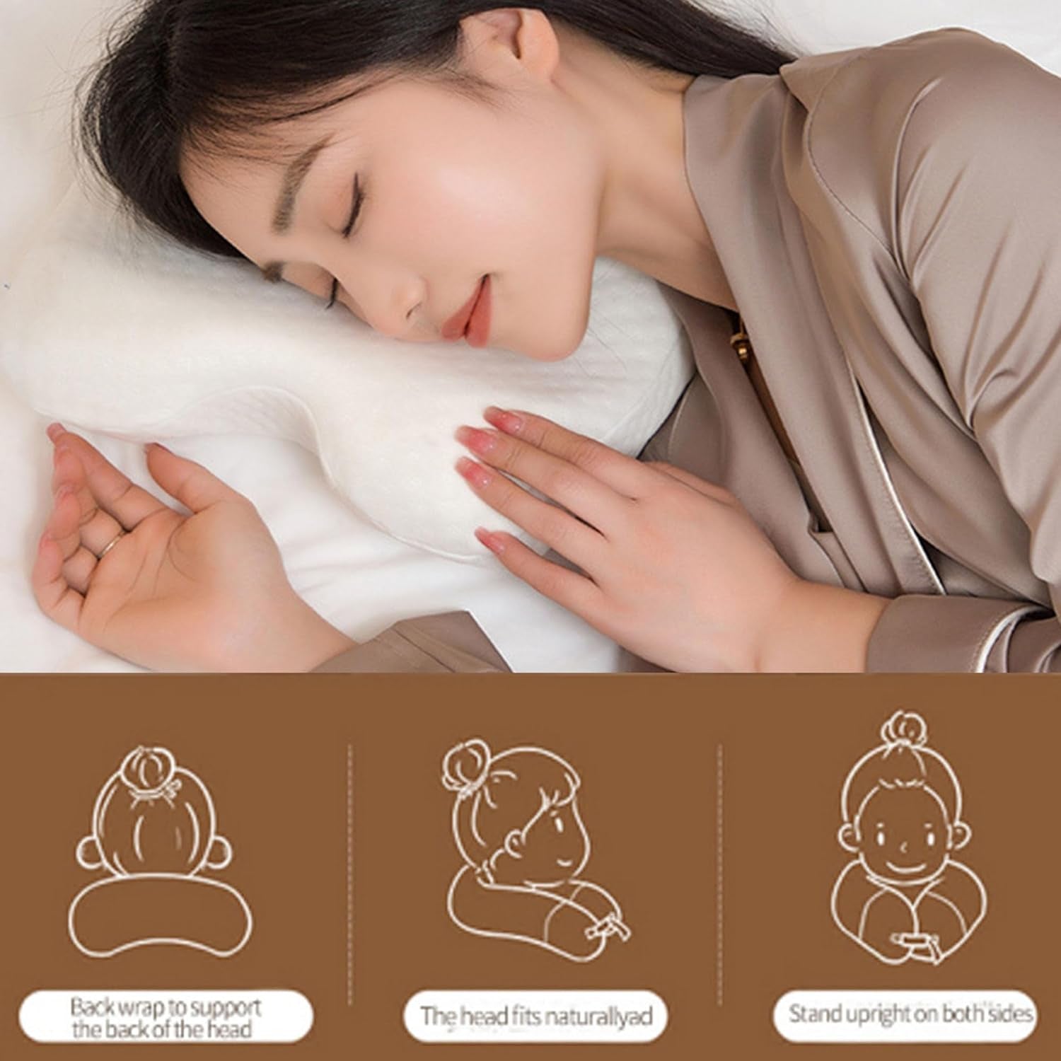 MINGZE Almohada de Espuma viscoelástica Multifuncional Almohada para el Cuello Espuma, Almohada para el Cuello en Forma de U con Lazo, Almohada para Dormir de Rebote Lento Almohada de presión de Rebote, Almohada Seda de Hielo