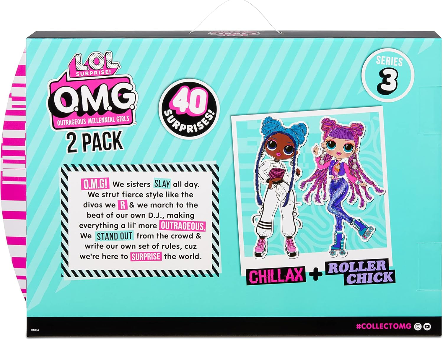 LOL Surprise OMG Fashion Doll 2er-Pack ROLLER CHICK & CHILLAX - Exklusive Puppen mit 40 Überraschungen inkl. Conjuntos y accesorios - 2-en-1 Verpackungs-Spielset - Serie 3 - Für Kinder ab 4 Jahren