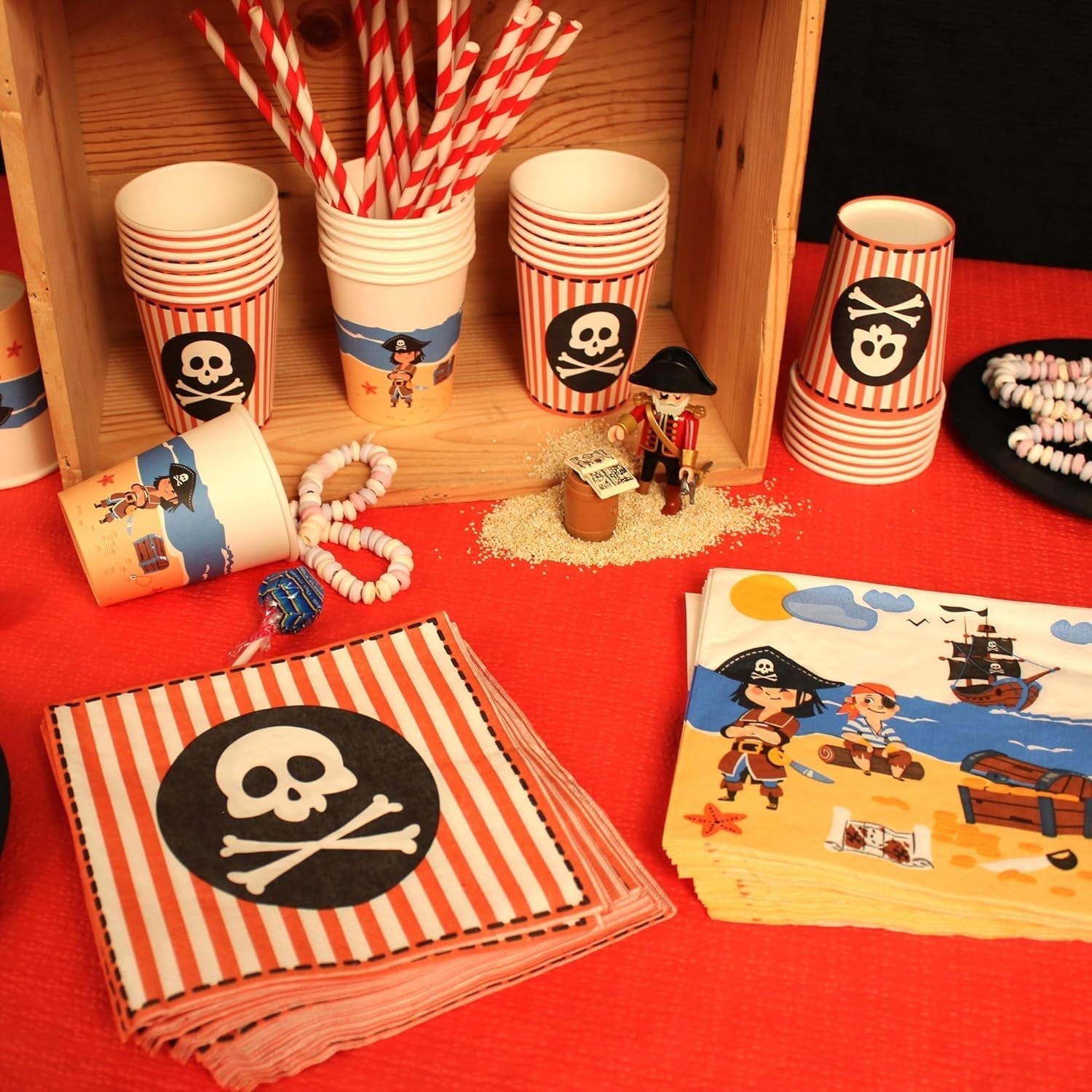 ARTS DE LA TABLE 20 servilletas de tela, 33 X 33 cm, 3 capas, bandera pirata