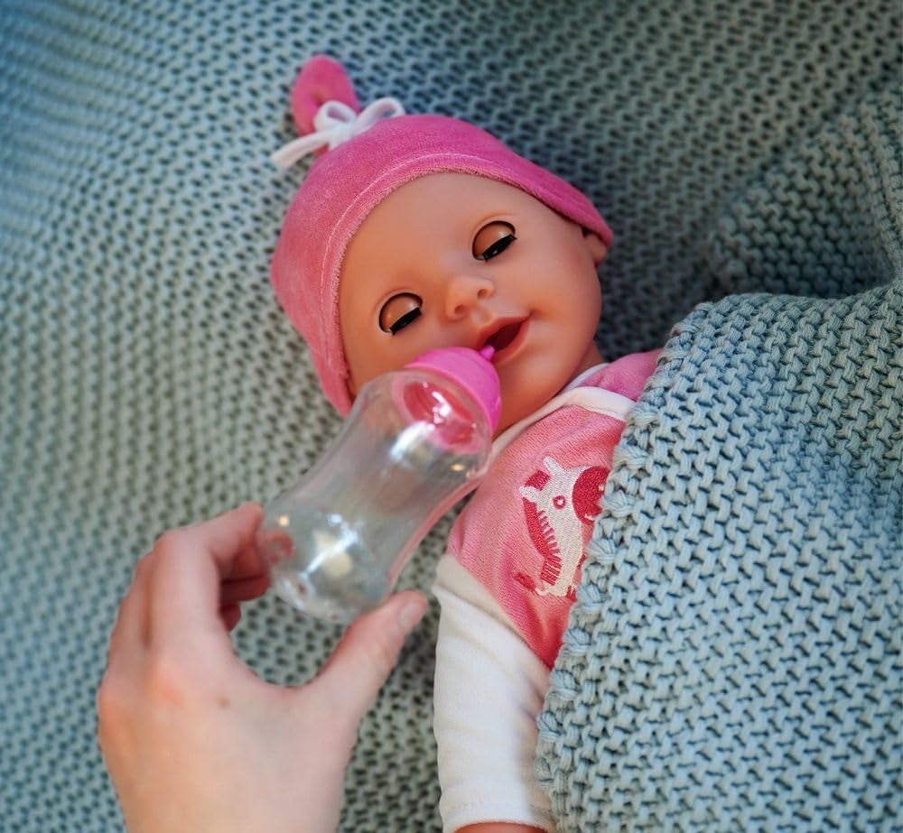 Simba 105140489 - Muñeca Laura Baby Talk, Muñeca de cuerpo suave de 38 cm con ojos soñolientos y mono lindo, 24 sonidos de bebé, Muñeca de juego, Muñeca bebé, Edad 2+
