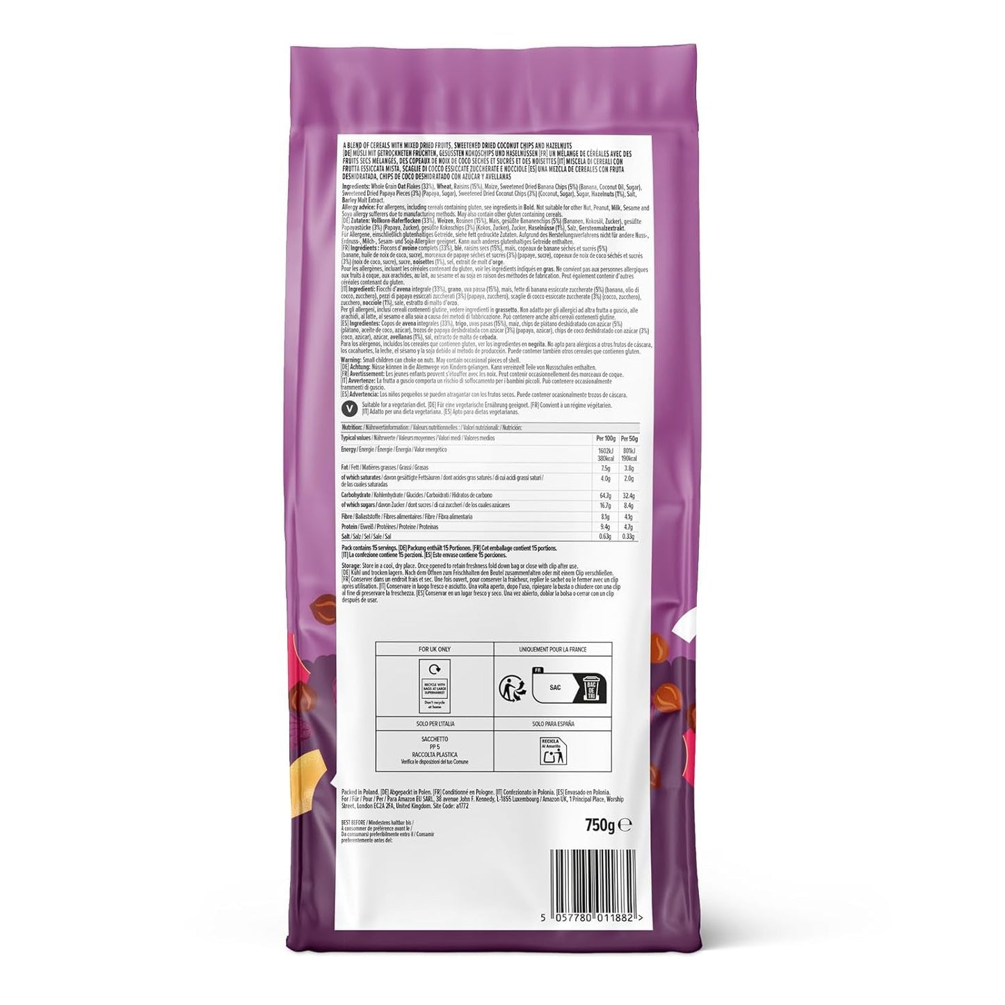 Muesli con frutas y frutos secos del Amazonas, 750g
