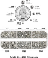 Beadsland 2500 piezas de piedras de cristal para decoración de uñas con parte trasera plana, piedras preciosas para trabajos manuales de 8 tamaños SS4 ~ SS30 con pinzas y puntas (Kristall Weiss)