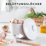 Römertopf Fresh Pot MINI 0,6 litros - Olla de cerámica para ajos - La arcilla transpirable mantiene las verduras frescas durante más tiempo - Circulación de aire ideal - Cajas de almacenamiento de alimentos blancas Naty Shop