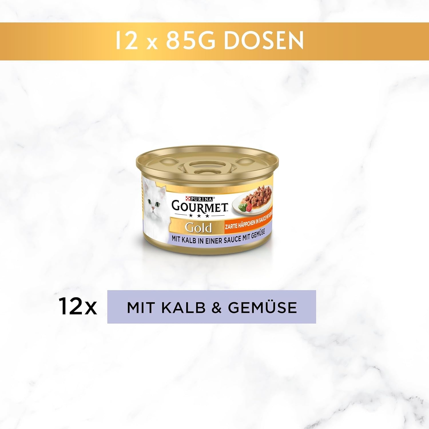 Gourmet Gold Tiernos Bocados en Salsa de Verduras Comida Húmeda para Gatos de Ternera y Verduras Paquete de 12 (12 x 85 g)