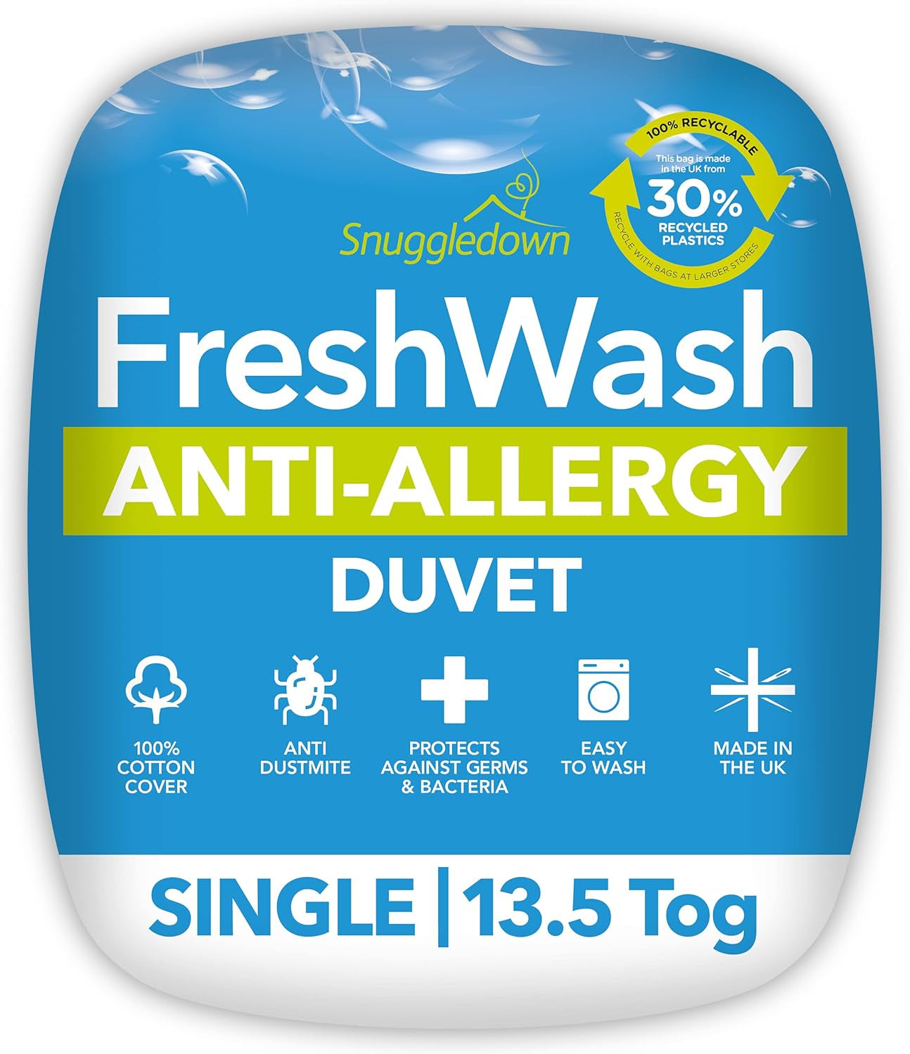 Snuggledown Freshwash Allergy Edredón, 13,5 Tog, cálido para el invierno, algodón, blanco, cama individual Naty Shop Comforters Twin 13,5 Tog