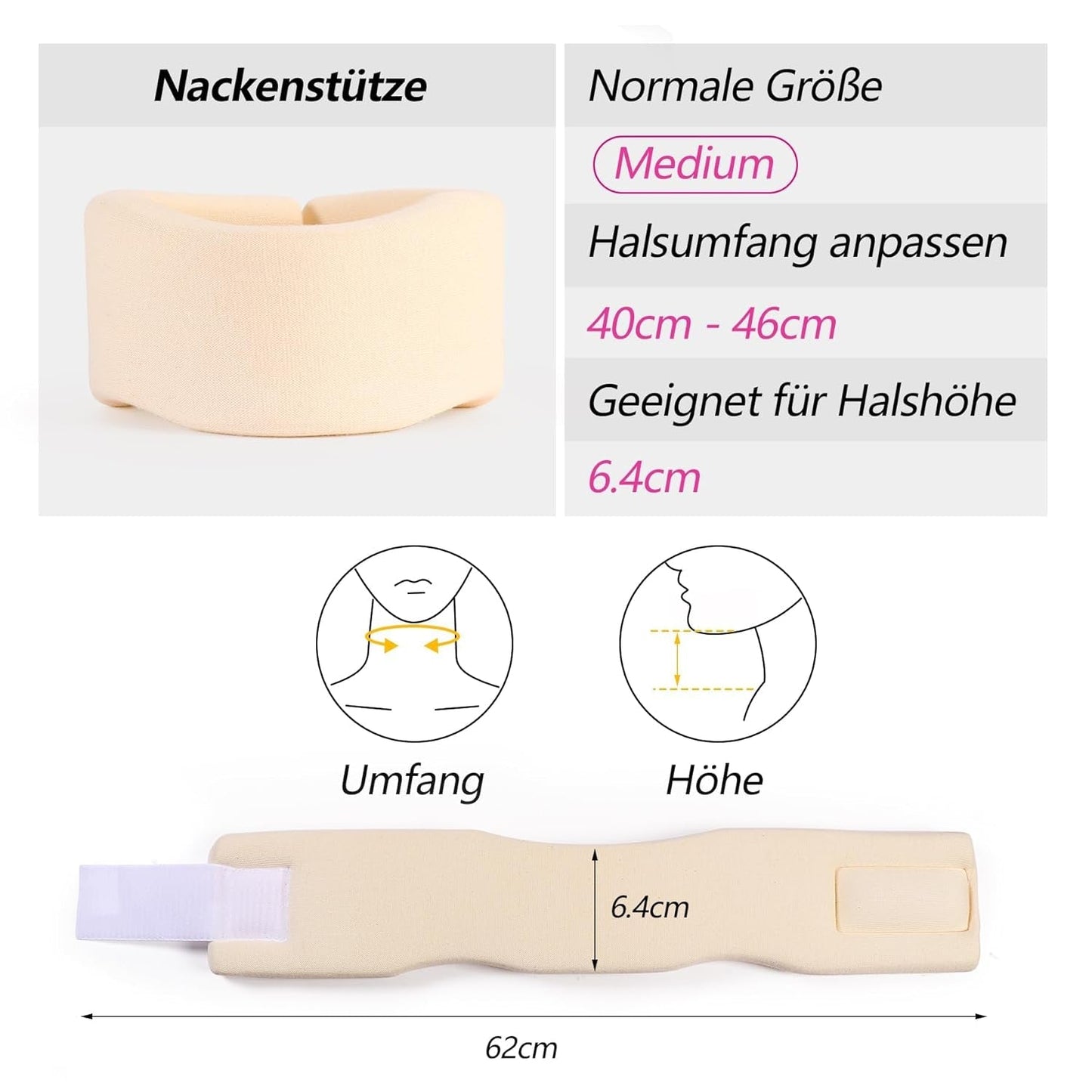 RESTCLOUD Soporte para el cuello de espuma suave, collar universal, soporte para el cuello ajustable para dormir - Alivia el dolor de cuello (blanco, cuello de 6,4 cm de profundidad, M) Almohadas ortopédicas cervicales Naty Shop