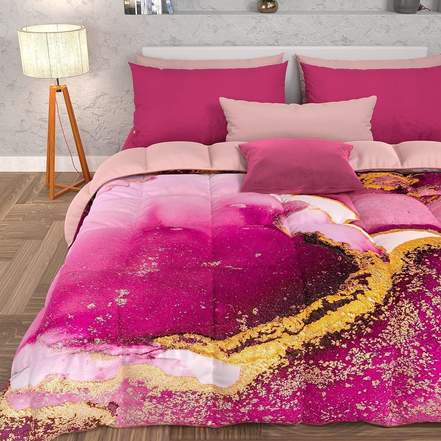 PETTI Artigiani Italiani - Edredón de invierno, Edredón de invierno, Edredón sencillo, Doble cara, Monocolor e impresión digital, 100% microfibra hipoalergénica, Made in Italy Edredones y edredones Naty Shop Mármol rosa Una Piazza E Mezza