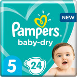 Pañales Pampers para bebés talla 5 (11-16 kg), 24 piezas, hasta 12 horas de protección contra fugas