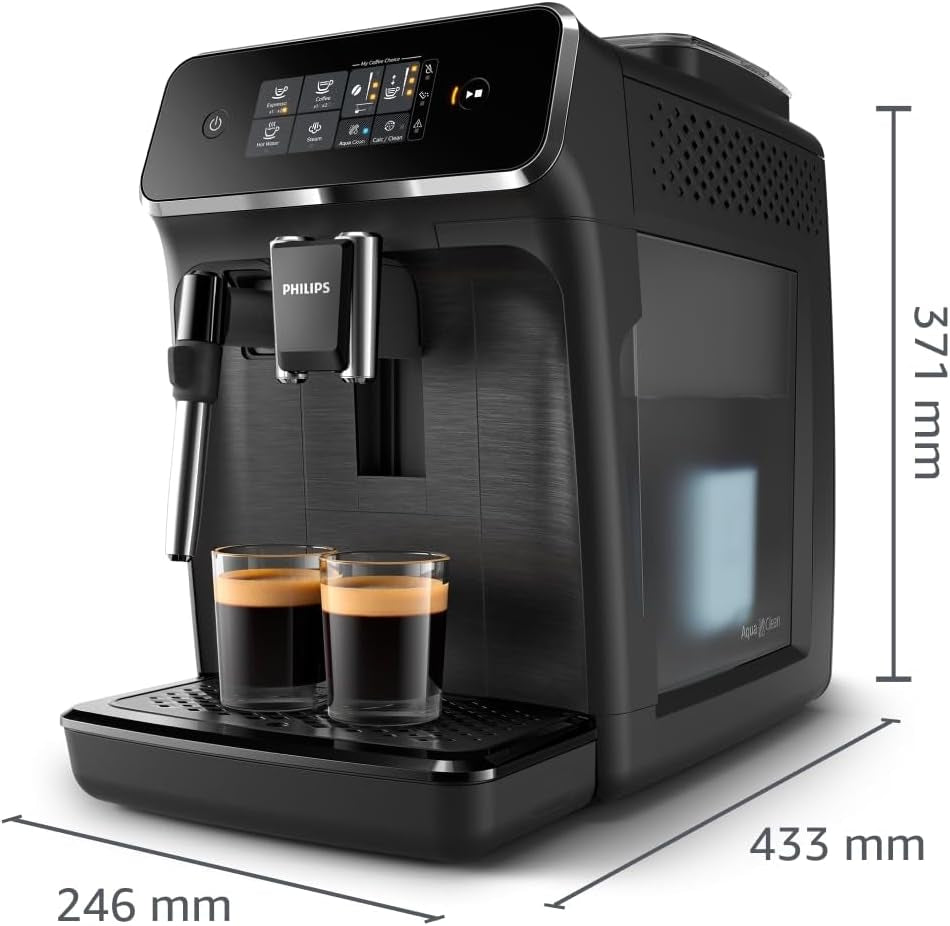 PHILIPS Cafetera espresso automática serie 2200 - 2 especialidades de café, pantalla táctil, espumador de leche clásico, molinillo cerámico, negro mate (EP2220/10)