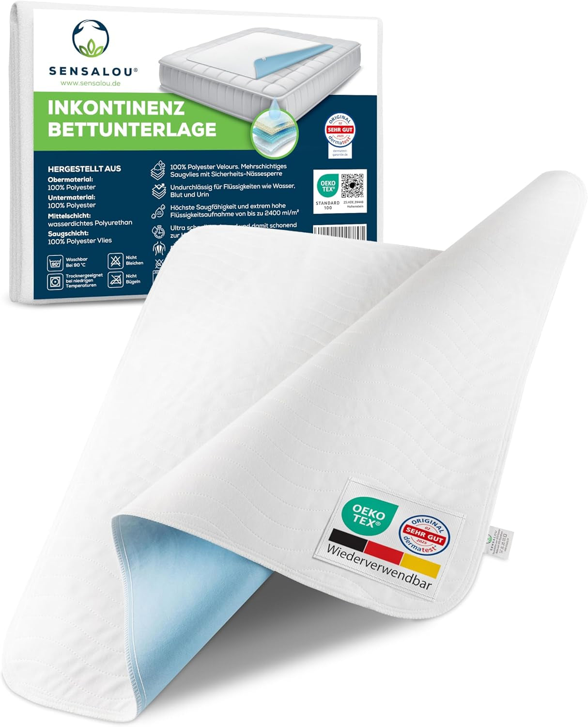 Sensalou Colchón para Incontinencia 90x160cm Colchón para Incontinencia Impermeable Lavable Transpirable