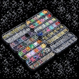 Kit de 8 cajas de strass para decoración de uñas, juego de strass para decoración de uñas, Nagel Kunst Strasssteine ​​​​Gems Perlen Edelsteine ​​​​Bunt Pferdeaugen Strass para Nageldesign Zubehör con 1 pinzetten y 1 Strass Picker para bricolaje