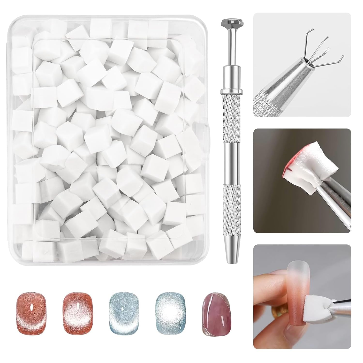 200 piezas Nail Art Schwamm Mit Metallgreifer,Nagelkunst Rendering Werkzeuge Mit Greifer,Sponge Nagel Pinsel,Nageldesign Zubehör Für Nail Art Rendering