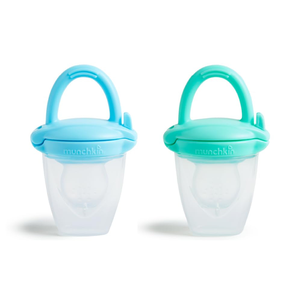 Dispensador de alimentos de silicona para bebés Munchkin | Ideales para llevar: bolsas de silicona para alimentos congelados | Dispensador de alimentos con alimentación automática | Comedero de destete | Sin BPA | A partir de 4 meses+ | Paquete de 2 | azul y verde