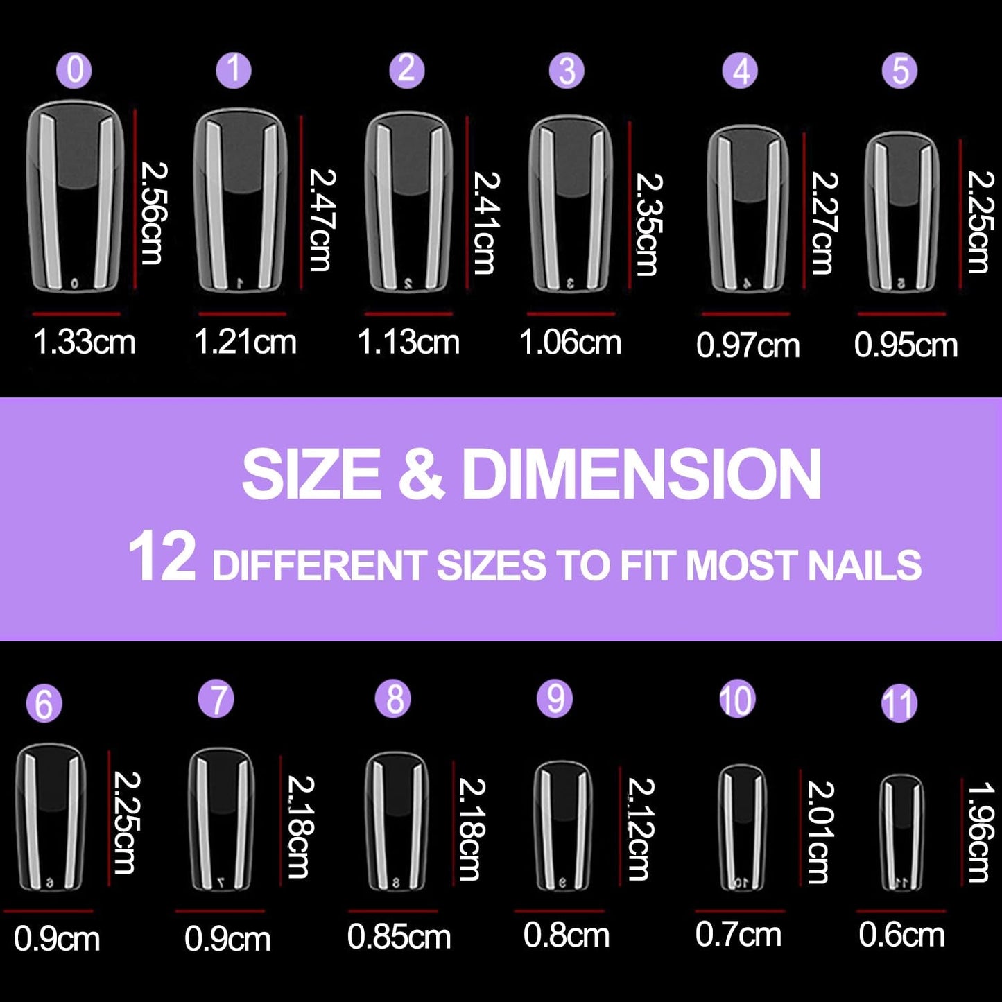 Uñas postizas de cubierta completa, paquete de 504, 12 tamaños de uñas postizas con pegamento para uñas, uñas artificiales acrílicas con caja de almacenamiento para salones de uñas y arte de uñas en casa DIY (cuadrado)