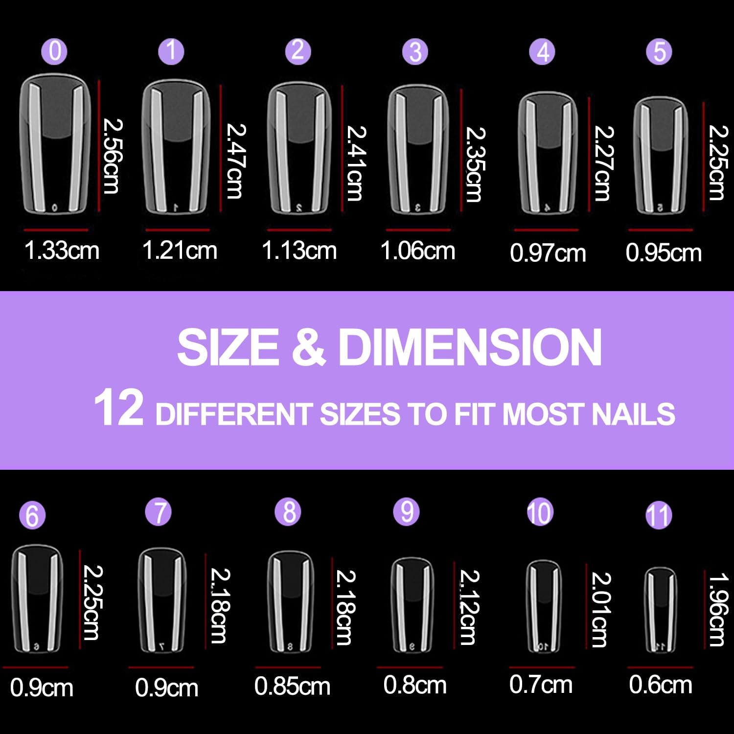 Uñas postizas de cubierta completa, paquete de 504, 12 tamaños de uñas postizas con pegamento para uñas, uñas artificiales acrílicas con caja de almacenamiento para salones de uñas y arte de uñas en casa DIY (cuadrado)