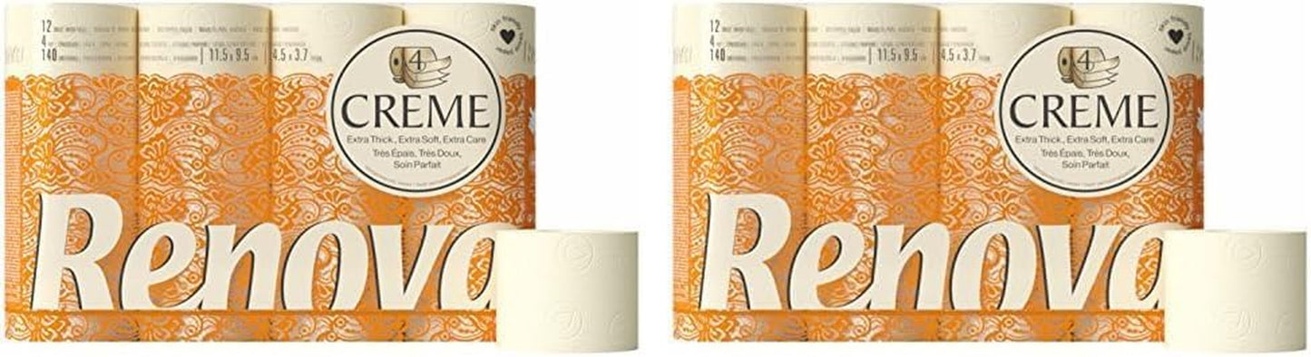 Papel higiénico Renova 4 capas crema perfumada, rollo de 12 rollos