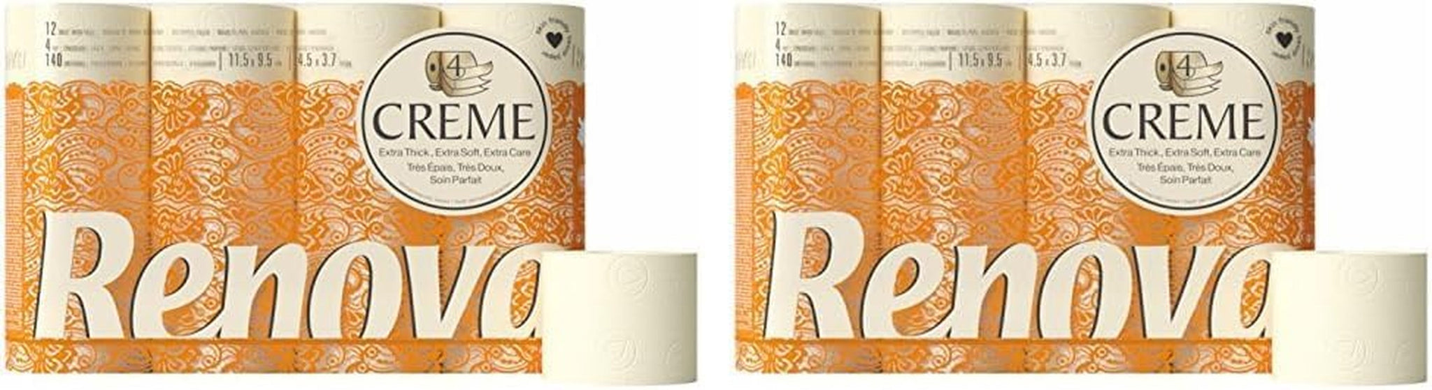 Papel higiénico Renova 4 capas crema perfumada, rollo de 12 rollos