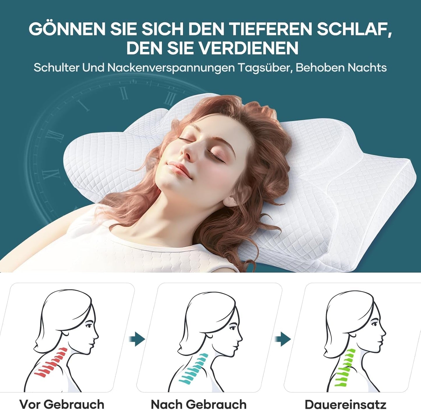 Almohada para el cuello Almohada para la cabeza Almohada ortopédica Almohada de espuma viscoelástica Almohada ergonómica para la cabeza Almohada de apoyo para el cuello Almohada antiimpacto lateral para personas que duermen de lado, boca arriba y boca abajo Almohadas ortopédicas cervicales blancas Naty Shop