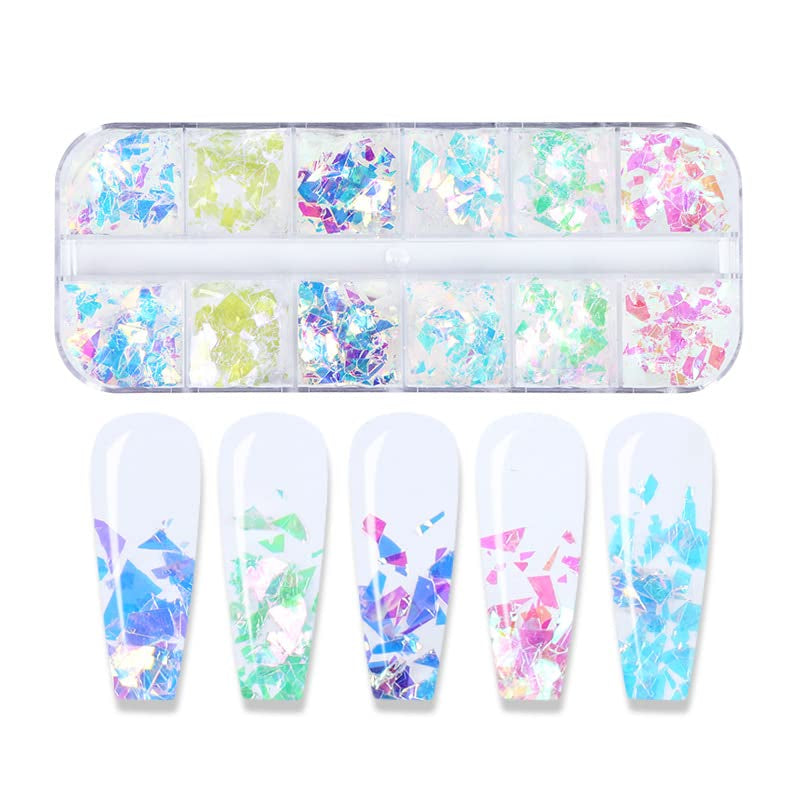 JMEOWIO Nail Glitter 12 Rejillas Sirena Nail Art Decoración Accesorios Diseño de Uñas