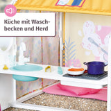 BABY born Dollhouse, Weekend House con función de luz y sonido, paneles laterales abatibles, fregadero, parrilla y muchos accesorios, 832752, Zapf Creation