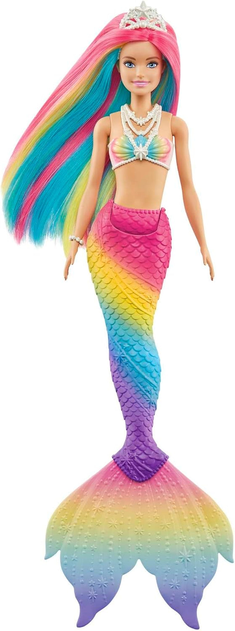 Barbie Dreamtopia Rainbow Magic Mermaid, Barbie sirena con pelo de arcoíris, muñeca que cambia de color, activado por agua, juguete para edades de 3 años en adelante, regalo para niñas, GTF89