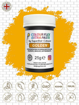 Pasta colorante alimentaria Sugarflair Colourflex Extra Paste Golden - Colorante alimentario comestible para crema de mantequilla, chocolate, pasta de azúcar, glaseado, fondant, mezclas para pasteles, masa y más - 25 g