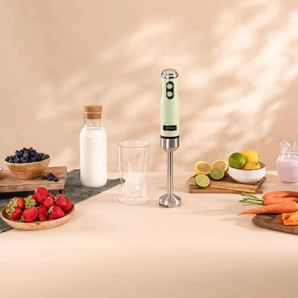 Cecotec Stabmixer Power Retrogreen 1200MAX Cream&Crush, Maximalleistung 1200 W, Tecnología Crossblades, 2 velocidades, Zubehörset Spülmaschinenfest, Spritzschutzhaube Kitchen Naty Shop