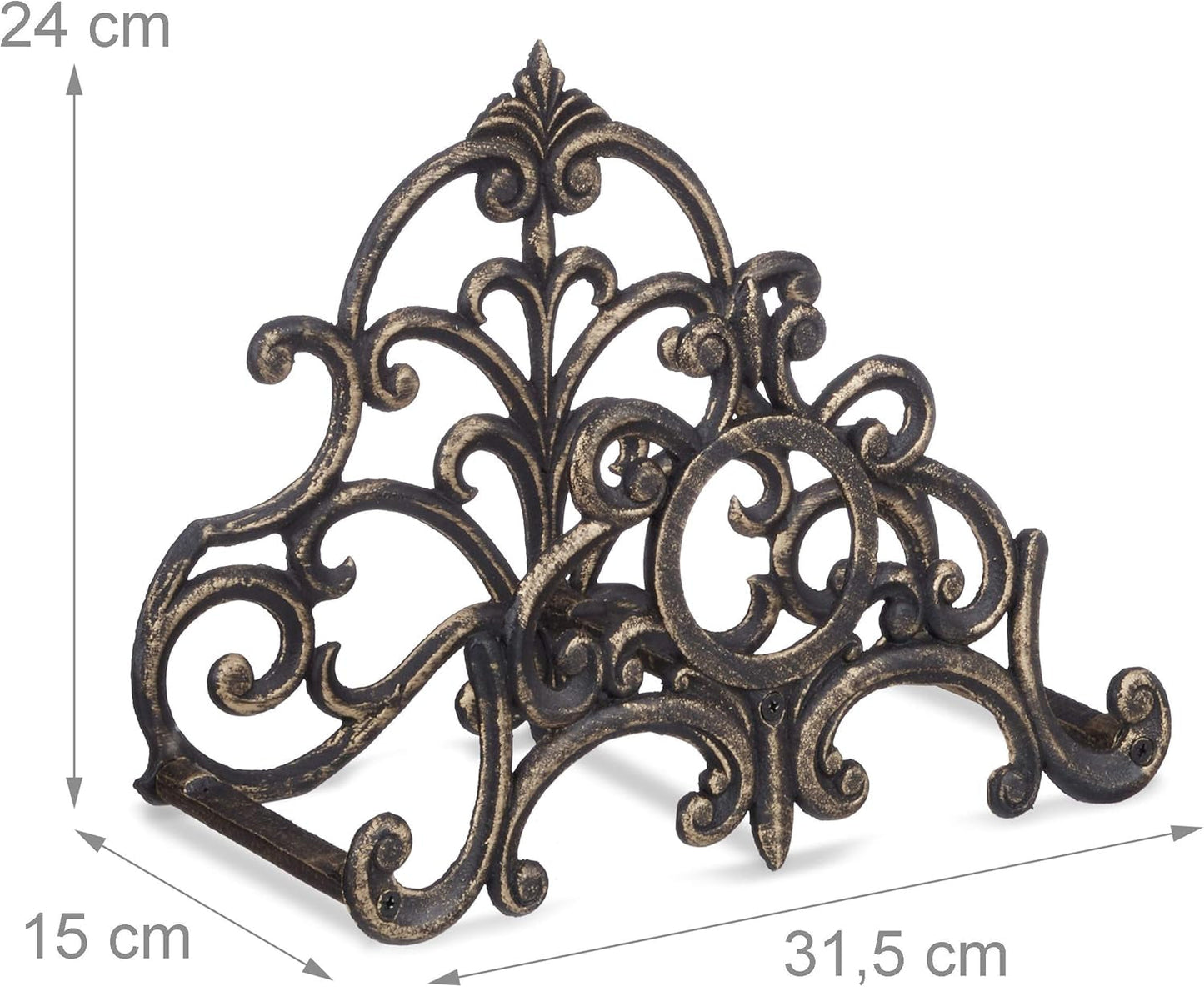 Relaxdays Soporte para Manguera, Aspecto Vintage, Manguera de jardín, Montaje en Pared, Manguera, 20 m, Hierro Fundido, Altura 24 x 31,5 x 15 cm, Bronce
