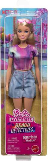 Muñeca Barbie Mysteries: Malibu Beach Detectives con atuendo y accesorios exclusivos, incluidas gafas de sol, JFV63