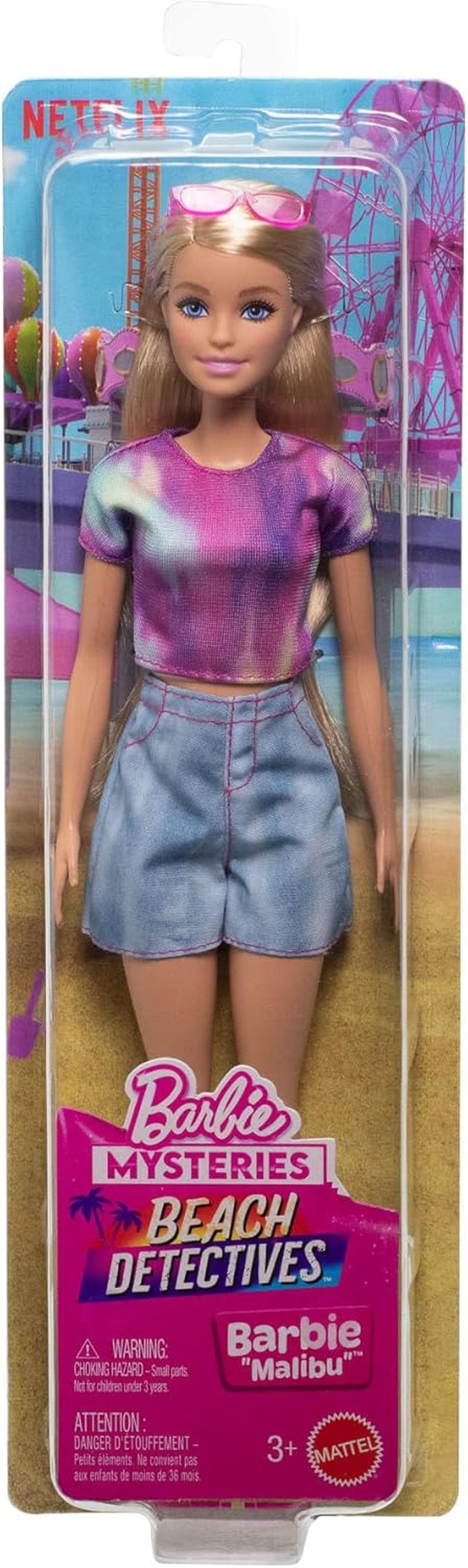 Muñeca Barbie Mysteries: Malibu Beach Detectives con atuendo y accesorios exclusivos, incluidas gafas de sol, JFV63