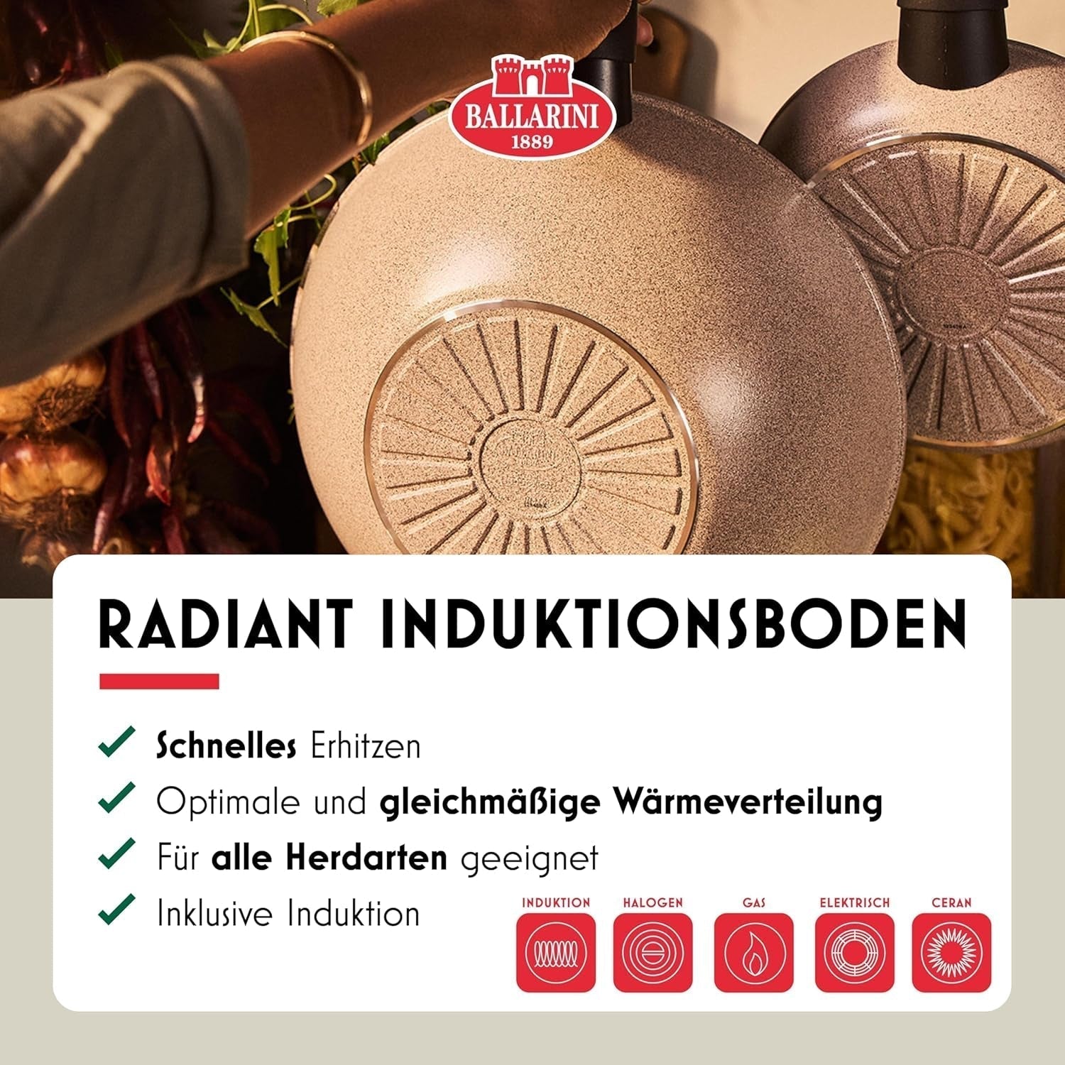 Sartén Ledro, 24 cm, aluminio, apta para inducción, revestimiento cerámico antiadherente, Thermopoint, Made in Italy, beige Ollas y Sartenes Naty Shop