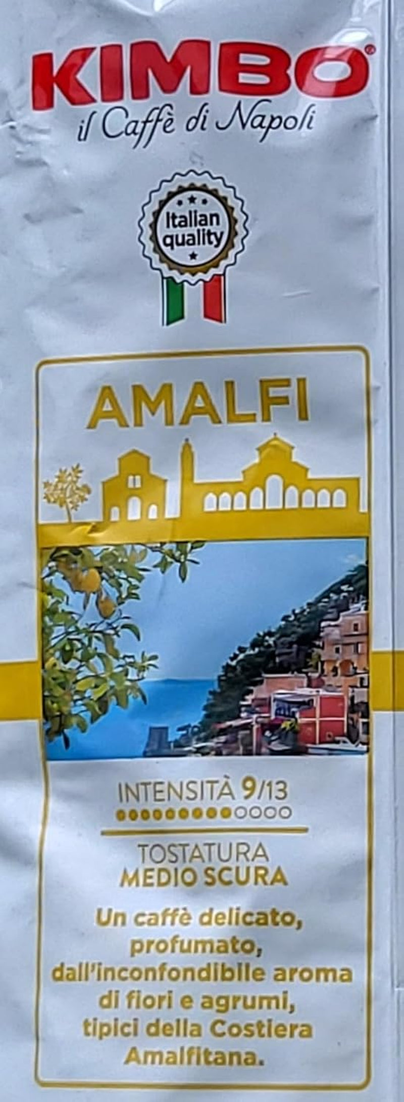 Café Amalfi entero en grano (100% Arábica), tostado medio, bolsa de 1 kg