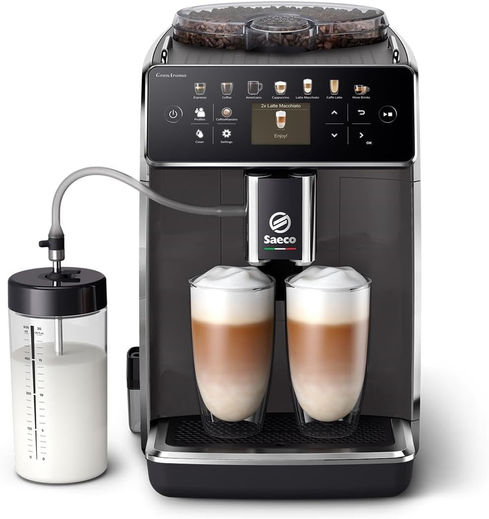 Saeco GranAroma Cafetera espresso automática - 14 especialidades de café, pantalla a color intuitiva, 4 perfiles de usuario, molinillo de cerámica, 1500 W (SM6580/10)