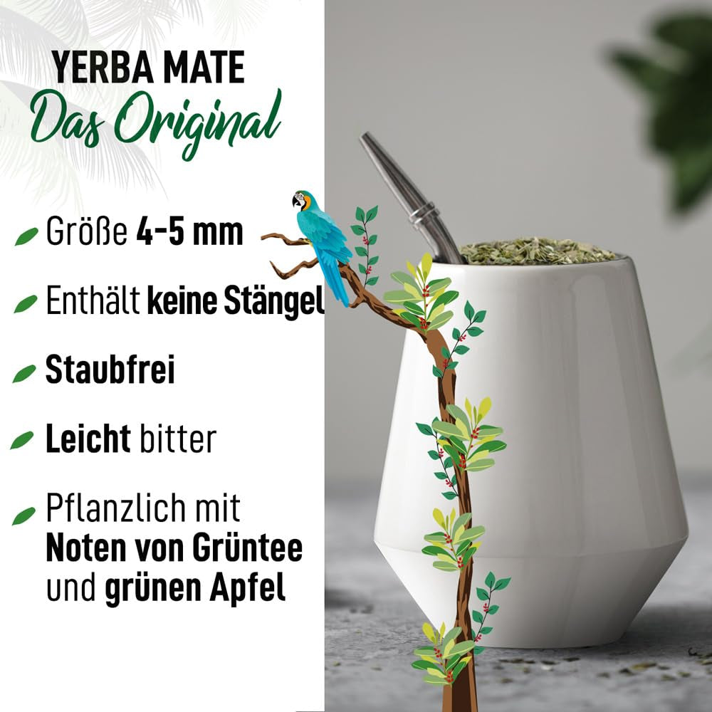 ORIGEENS BIO YERBA MATE TÉ 1 KG - El Original I Sin tostar, hojas, sin tallos, polvo ni migas I Bebida energizante y desintoxicante