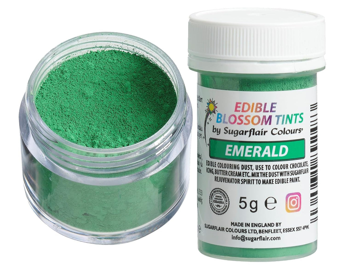Sugarflair Blossom Tint Dust Polvo colorante alimentario esmeralda - Colorante alimentario en polvo para decoración de pasteles, pasta de azúcar, fondant, glaseado, chocolate, crema de mantequilla, macarrones y más - 5G