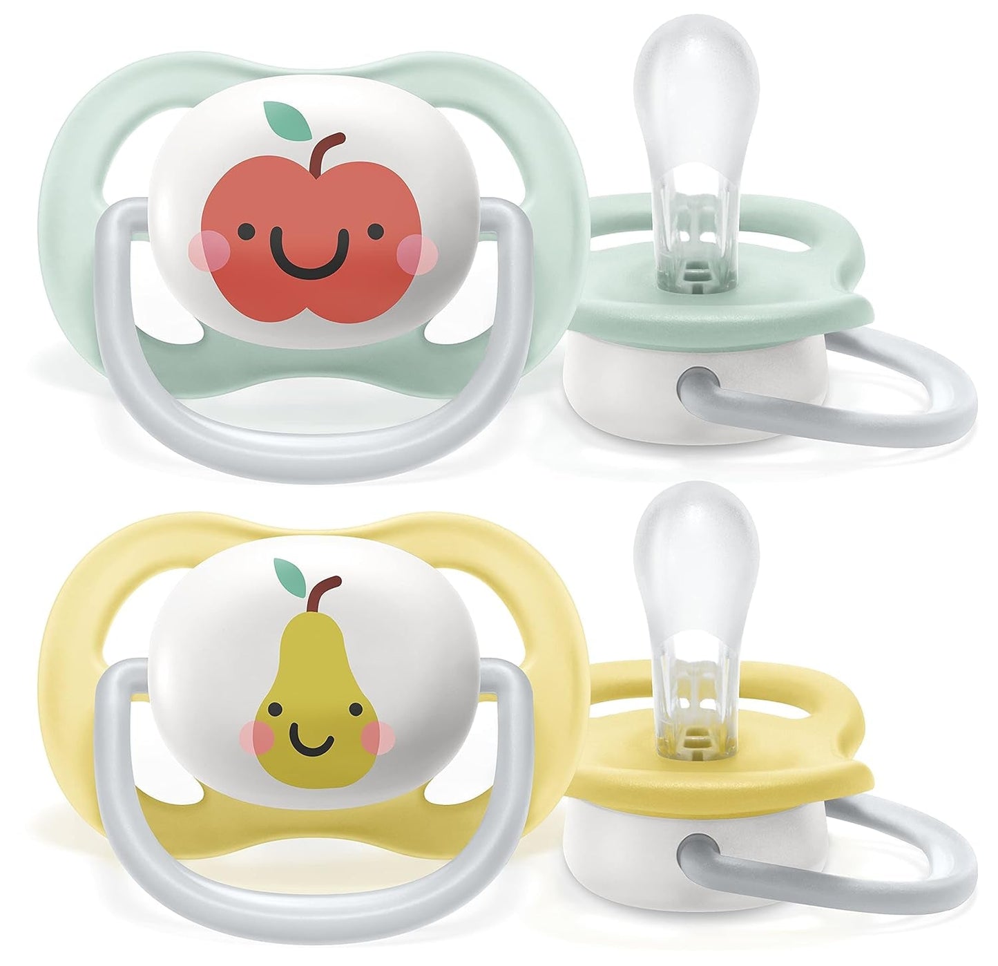 Chupete Philips AVENT ultra air - paquete de 2, sin BPA, transpirable, para bebés de 0 a 6 meses, incluido estuche de transporte y esterilización, manzana/pera (modelo SCF080/17)
