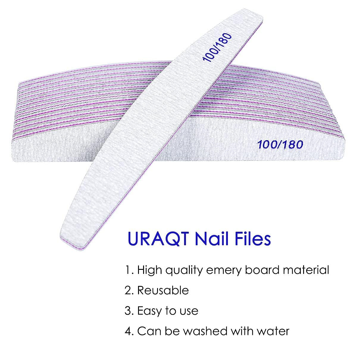 URAQT Professionelle Nagelfeile, 16 Stück, Feile 100/180, Waschbar, Für Nägel, Doppelseitig – Friseursalon, Haustiere (Blanco)