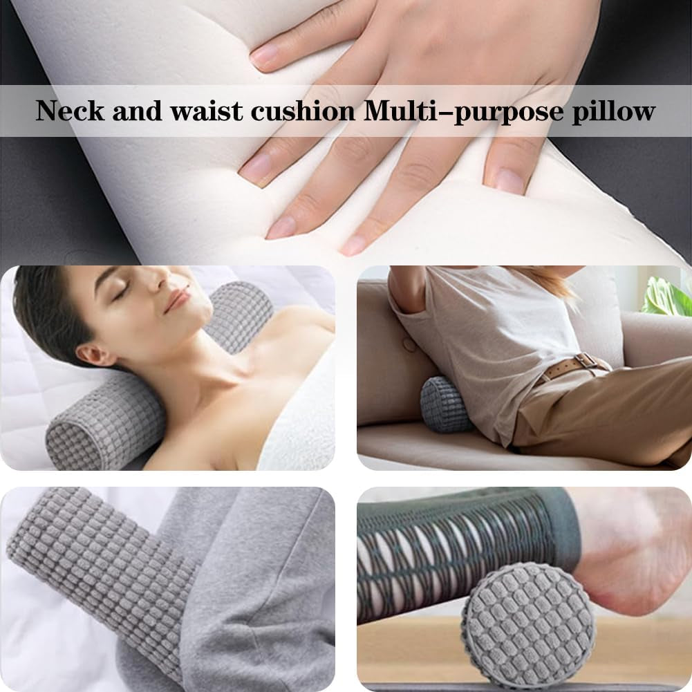 Rollo para el cuello con funda, almohada de viaje de espuma viscoelástica de 11 x 45 cm, almohada para el cuello de felpa lavable por puntos para aliviar el dolor de cuello, almohada para el cuello para el hogar, la oficina, viajes, yoga, cilindro redondo, almohadas ortopédicas cervicales Naty Shop