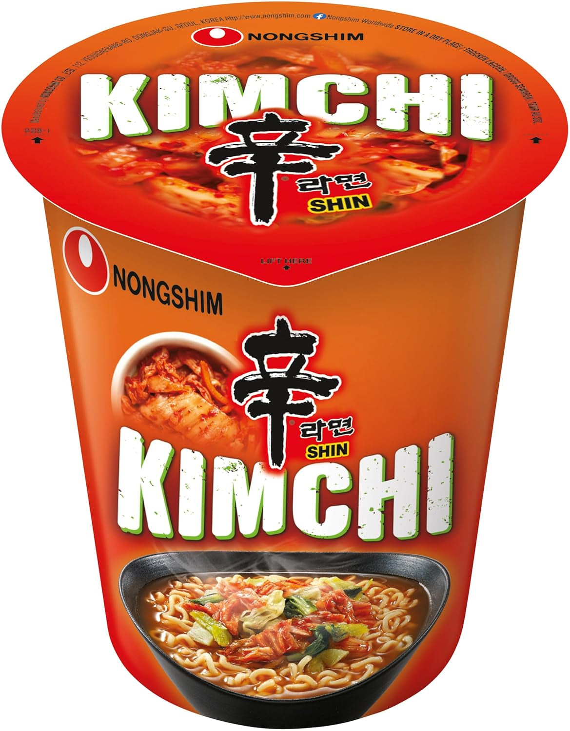 Fideos instantáneos Nong Shim Kimchi Ramyun - Sopa de ramen coreano en taza - Preparación rápida - 1 paquete de 75g