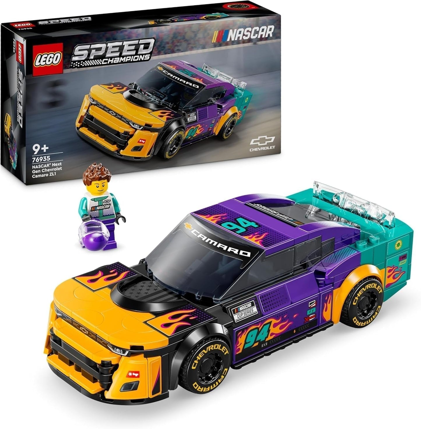 LEGO Speed ​​​​Champions NASCAR Coche de juguete Chevrolet Camaro ZL1 de próxima generación; Set de construcción y juego de coches de carreras; Regalo para niños y niñas mayores de 9 años 76935 Juegos de construcción Besuche den LEGO-Store Título predeterminado
