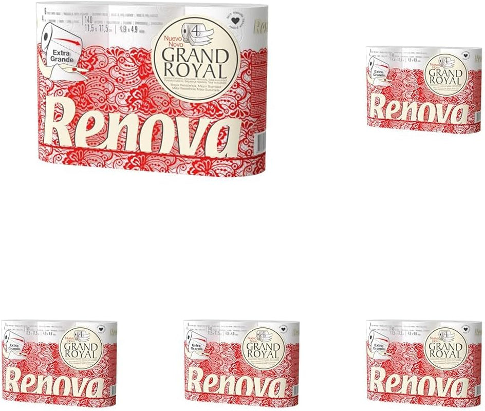 Papel higiénico Renova Renova Grand Royal 4 capas - 6 rollos, Grande (paquete de 5)