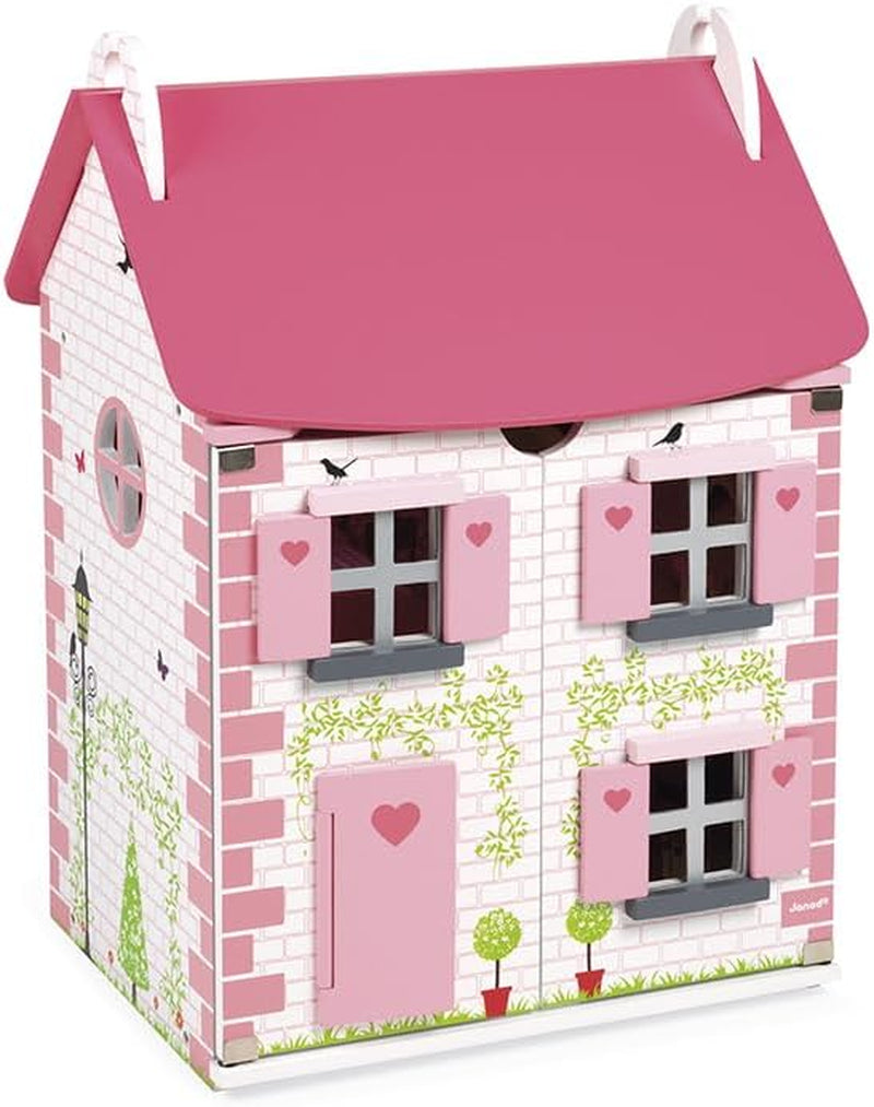 Janod - Casa de Muñecas Mademoiselle de Madera, 3 Pisos y 11 Accesorios, Réplica de Juguete, Desarrolla la Imaginación, A partir de 3 años, J06581, Rosa Naty Shop Casas de Muñecas