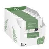 LILLYDOO Toallitas húmedas verdes, 600 unidades (10 x 60), toallitas 100 % libres de plástico, resistentes a desgarros, sin fragancia, suave y natural, limpieza suave para pieles sensibles, dermatológicamente probadas