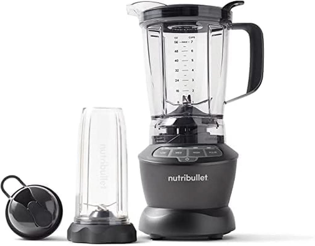 Nutribullet Batidora de tamaño completo, batidora eléctrica, batidora multifunción Stabmixer, batidora profesional, potencia de 1000 vatios, vaso de 1,6 l, gris, NBF450DG Cocina Naty Shop