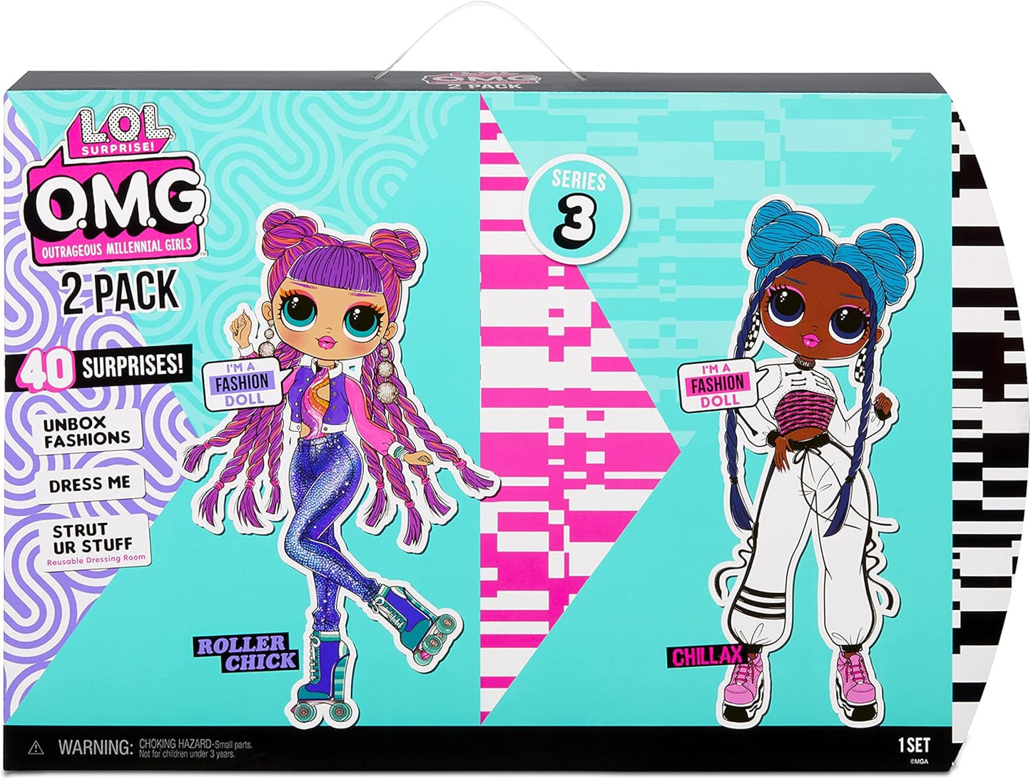 LOL Surprise OMG Fashion Doll 2er-Pack ROLLER CHICK & CHILLAX - Exklusive Puppen mit 40 Überraschungen inkl. Conjuntos y accesorios - 2-en-1 Verpackungs-Spielset - Serie 3 - Für Kinder ab 4 Jahren