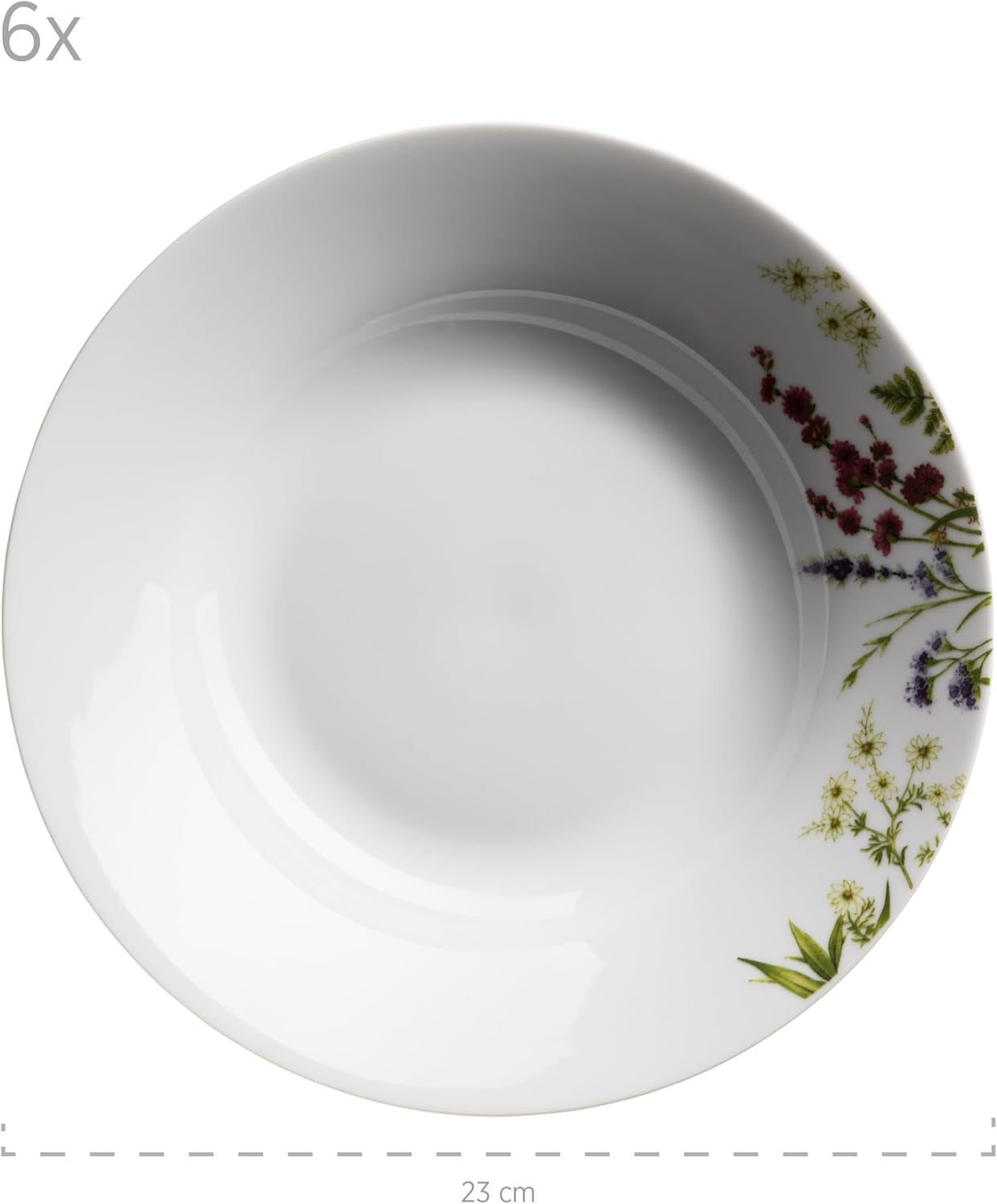 Mäser Herbal Garden Vajilla con detalles florales para 4 personas, 18 piezas, incluye platos llanos, hondos y de postre, porcelana, blanco